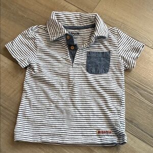 Hudson Toddler White & Navy Striped Polo with Chest Pocket Size 18M